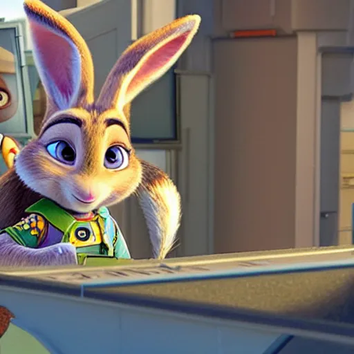 Image similar to judy hopps of zootopia controls the drone