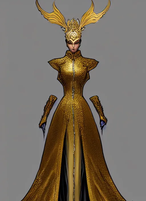 Prompt: regal dress, highly detailed, comic book, shimmering, concept art, golden-ratio, artstation, rule of thirds