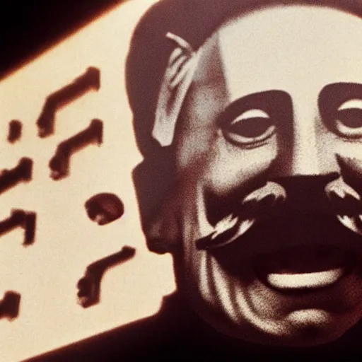 Image similar to photo of stalin as a muppet, detailed, close up, stage lighting