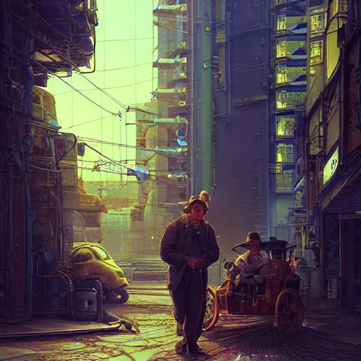 Image similar to A solarpunk very detailed farmer on the street of a very detailed solarpunk city art by Taras Shevchenko, neofuturistic highly detailed, digital art, smooth cyan gold light, sharp focus, Golden Ratio illustration, realistic concept art by Stephen Hickman and James Gurney and Hiromasa Ogura Ghost in the Shell