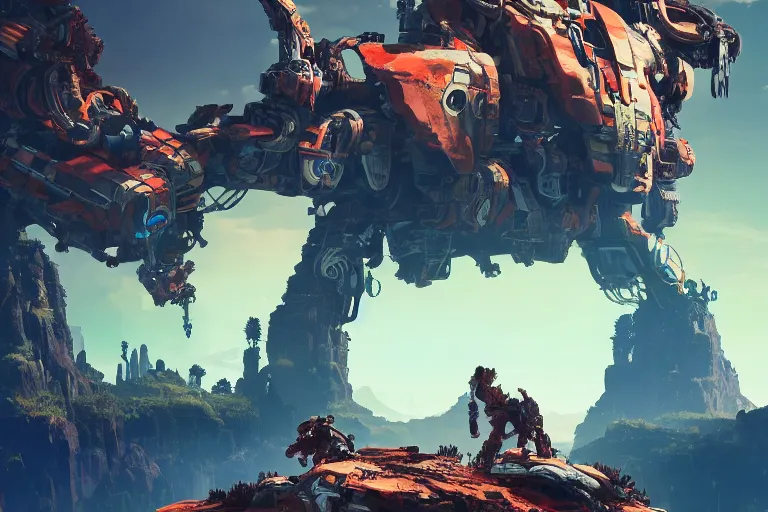 Image similar to rockbreaker machine mecanical creature robot of horizon forbidden west horizon zero dawn bioluminiscence global illumination ray tracing hdr fanart arstation by ian pesty and alena aenami artworks in 4 k