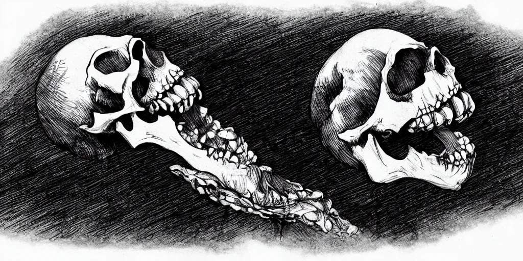 Image similar to ink lineart drawing of a screaming skull on a white background, etchings by goya, chinese brush pen illustration, high contrast, deep black tones, contour