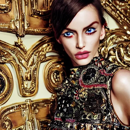 Prompt: close up of face of fashion model with dress, official dolce and gabbana editorial, highly detailed
