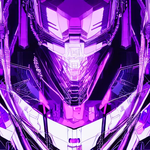 Image similar to Giant Purple Amethyst in cyberpunk neon Tokyo in style of Tsutomu Nihei. Cyberpunk, vertical symmetry, 8K, Highly Detailed, Intricate.