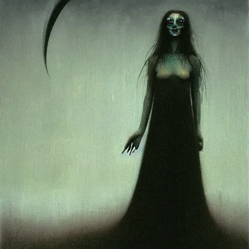 Prompt: A cute vampire girl by Beksinski