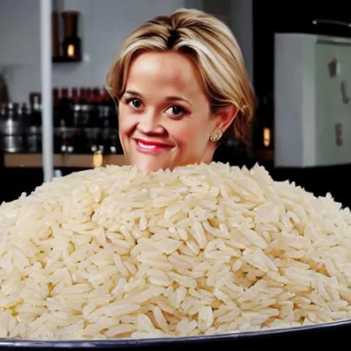 Prompt: a pile of rice with reece witherspoon face
