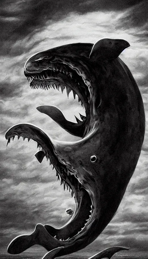 Image similar to a pentax photograph of a monstrous horror whale, sharp teeth, giant mouth, dark fantasy horror art