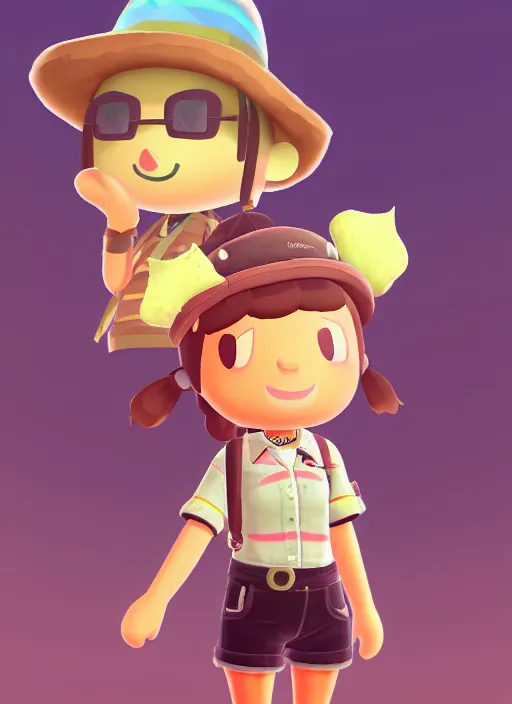 Image similar to female explorer mini cute girl, adoptable, highly detailed, rendered, ray - tracing, cgi animated, 3 d demo reel avatar, style of animal crossing, maple story indiana jones, cool clothes, soft shade, soft lighting, portrait pose