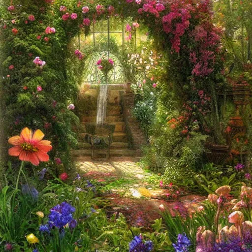 Image similar to the enchanted garden by James Gurney