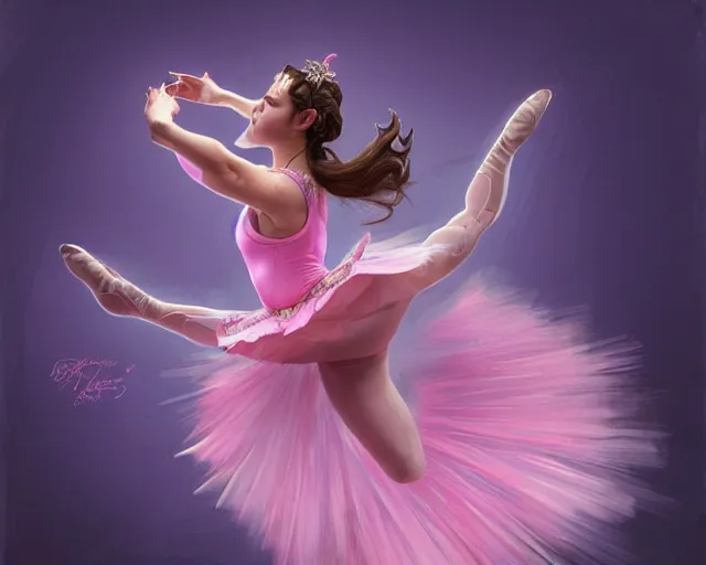 Image similar to photography of jack black dancing in a pink ballerina outfit, full body shot, deep focus, d & d and mtg, fantasy, intricate, elegant, highly detailed, digital painting, artstation, concept art, matte, sharp focus, illustration, hearthstone, art by artgerm and greg rutkowski and alphonse mucha