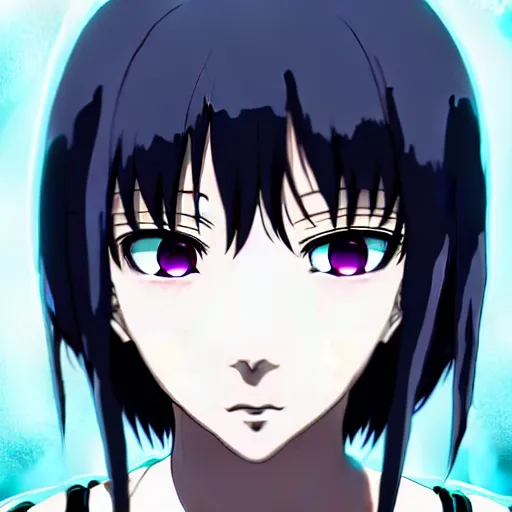 Image similar to female cyberpunk anime girl, symmetrical faces and eyes symmetrical body, Ghost in the Shell, Madhouse anime studios Black Lagoon, Perfect Blue, Wit studio anime, Jormungand anime, studio lighting