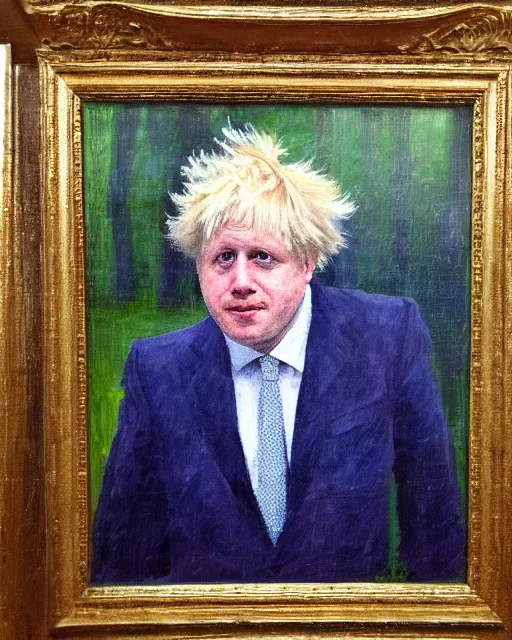 Image similar to impressionist painting of a horror portrait of boris johnson