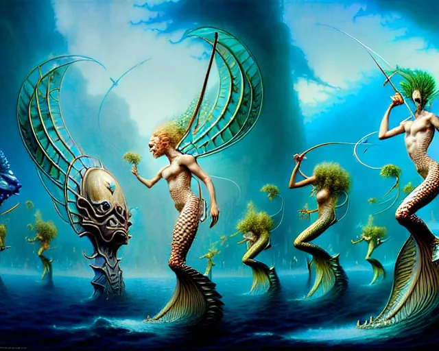 Image similar to the army of merfolk, ocean, fantasy character portrait made of fractals facing each other, ultra realistic, wide angle, intricate details, the fifth element artifacts, highly detailed by peter mohrbacher, hajime sorayama, wayne barlowe, boris vallejo, aaron horkey, gaston bussiere, craig mullins