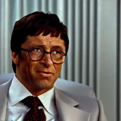 Image similar to film still of Bill Gates as Tony Montana from the movie Scarface (1983), promotional photo, 8k