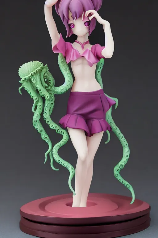 Prompt: figurine of cthulu wearing an elegant summer blouse, personification, official store photo, commercial photo, featured on amiami, lovecraftian, cosmic horror, 8 k, 8 5 mm, beautiful composition