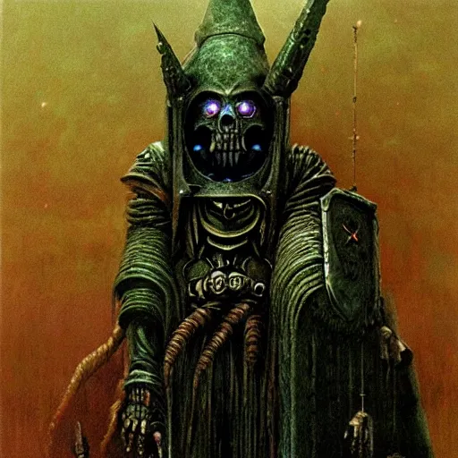 Image similar to warhammer 40k occult necromancer by Beksinski, high detail hyperrealistic