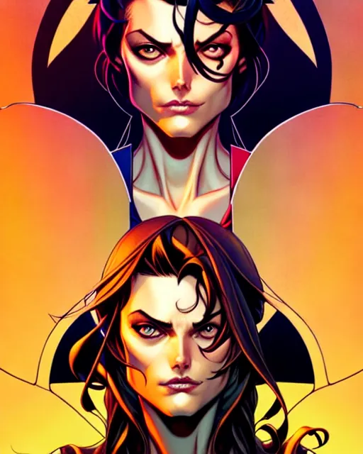 Image similar to artgerm, joshua middleton comic cover art, pretty pirate phoebe tonkin smiling, full body, symmetrical eyes, symmetrical face, long curly black hair, on a pirate ship background, warm colors