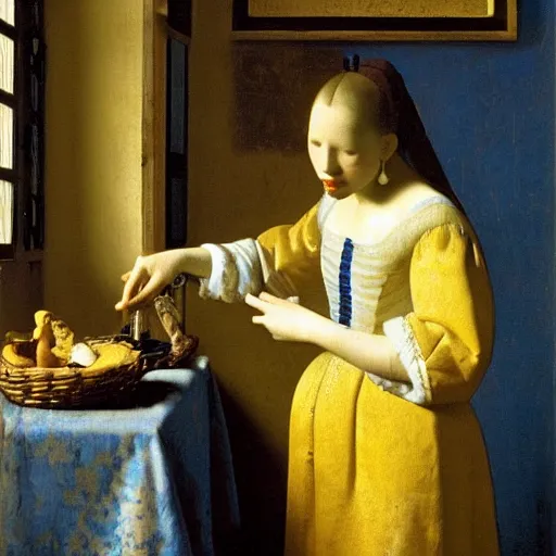 Prompt: the fisher's girl that opened the empty oyster, by johannes vermeer