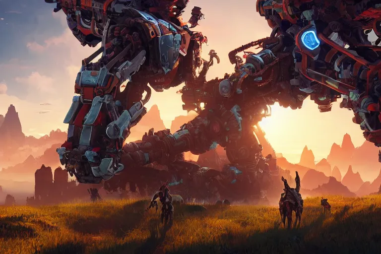 Image similar to grazer machine mecanical creature robot of horizon forbidden west horizon zero dawn bioluminiscence global illumination ray tracing hdr fanart arstation by ian pesty and alena aenami artworks in 4 k