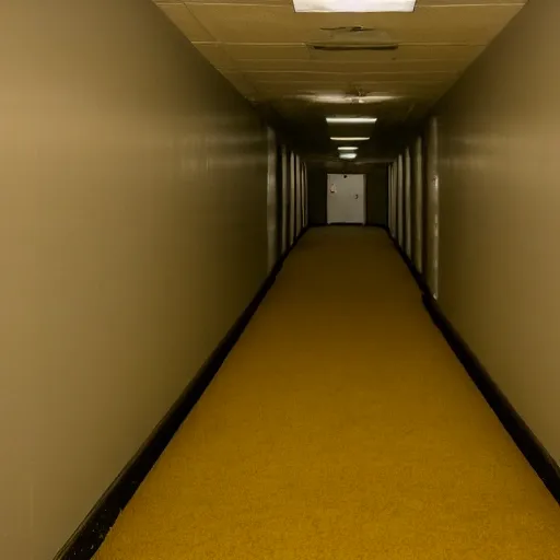 Image similar to flash low quality photograph of the backrooms, mustard - yellow old moldy moist carpet room, empty liminal space, very dark shadows, broken fluorescent lighting, horror movie scene, film grain