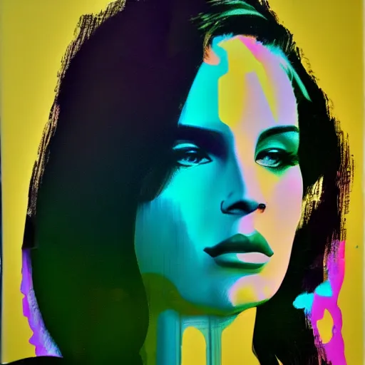 Prompt: lana del rey abstract painting, glitchcore, splatter, distortion, 3 5 mm