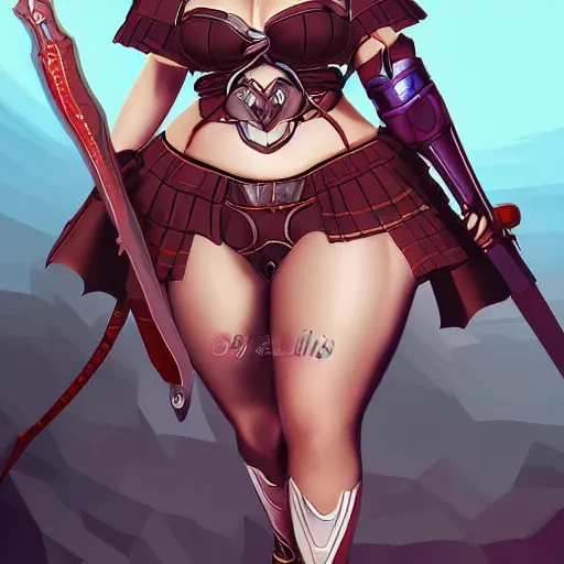 Image similar to owersize plus size anime girl warrior by Boris Valejio, high detailed digital art