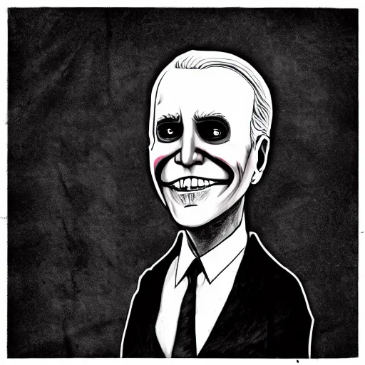 Image similar to grunge drawing of joe biden in the style of jack skellington and Jacob Shaw,creepy, surreal, trending on artstation