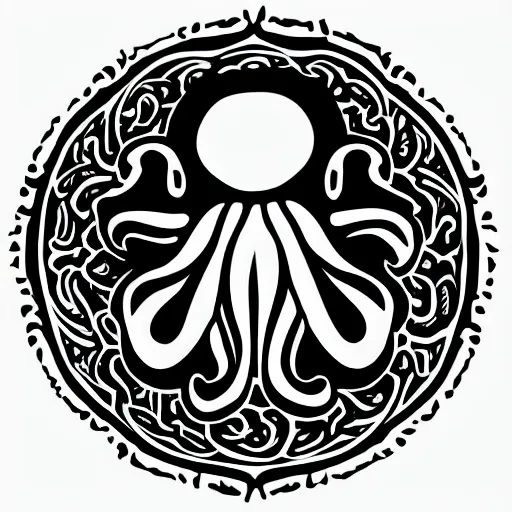 Image similar to intricate black and white logo of an octopus.