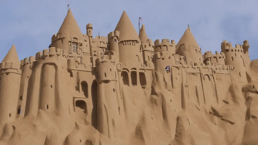 Image similar to open angle photo of a castle made of sand,