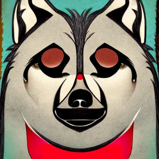 Prompt: portrait of ugly wolf, retarded, eyes in different directions, rabies, missing teeth, propaganda style, vivid colors