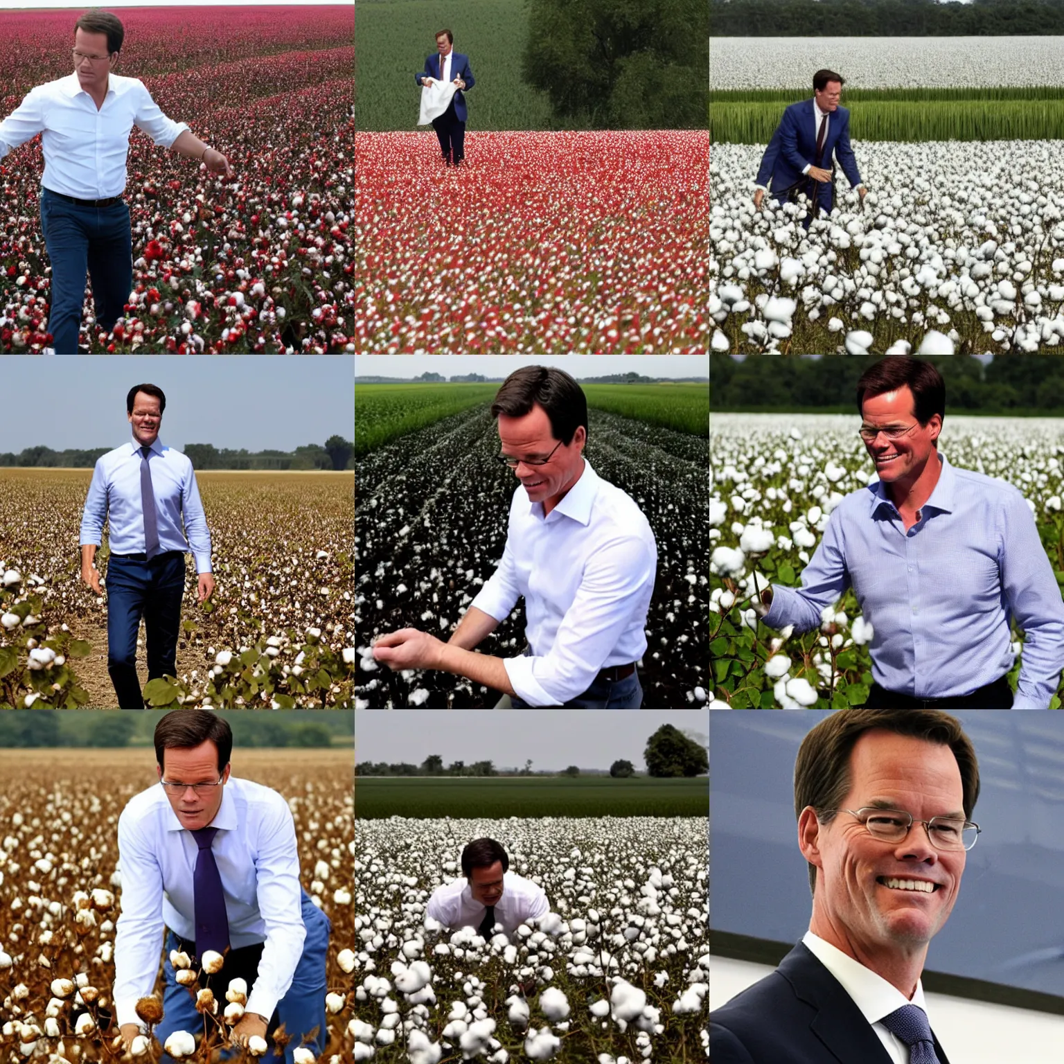 Prompt: mark rutte working in the cotton fields