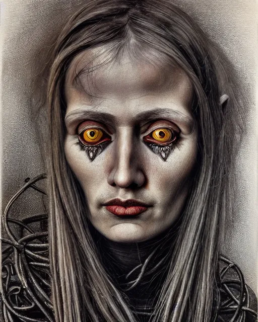 Prompt: nikita oster, character portrait, close up, concept art, intricate details, highly detailed, photorealism, hyperrealism in the style of otto dix and h. r giger