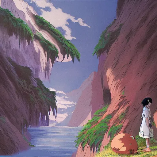 Image similar to kazuo oga background painting, princess mononoke, spirited away