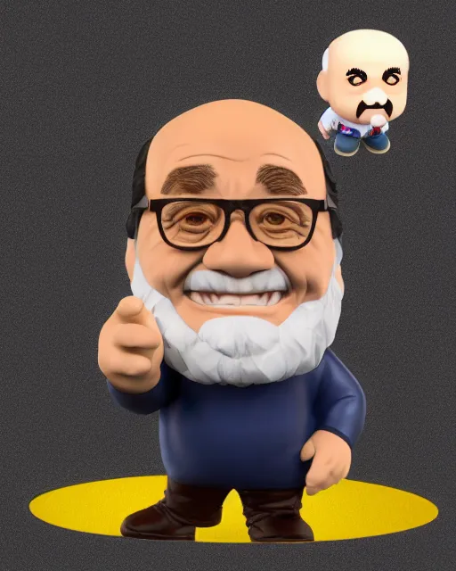 Prompt: full body 3 d render of danny devito as a funko pop, studio lighting, white background, blender, trending on artstation, 8 k, highly detailed