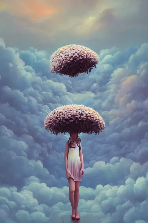 Prompt: closeup, giant daisy flowers as a head, girl between monsteras, surreal photography, wind and cold, dramatic sky, impressionist painting, digital painting, artstation, simon stalenhag