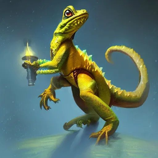 Prompt: a super cute glowing lizard, yellow theme, bright art masterpiece artstation. 8 k, sharp high quality artwork in style of jose daniel cabrera pena and greg rutkowski, concept art by tooth wu, blizzard warcraft artwork, hearthstone card game artwork, cute animal