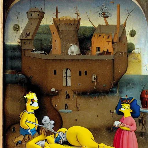 Image similar to the simpsons by hieronymus bosch