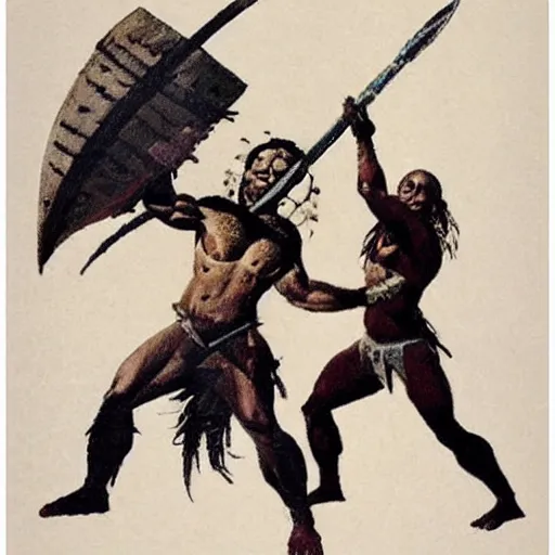 Prompt: inuit with spear frank frazetta