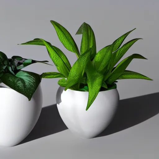 Prompt: an architectural, unique pot made for houseplants, future design, dwell, 3 d printing