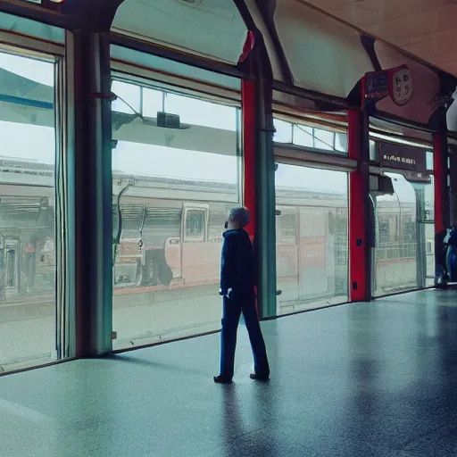 Prompt: a beautiful photo of an astronaut waiting in a train station, 1970', soft light, morning light, photorealistic, realistic, octane, 8k, cinematic shot