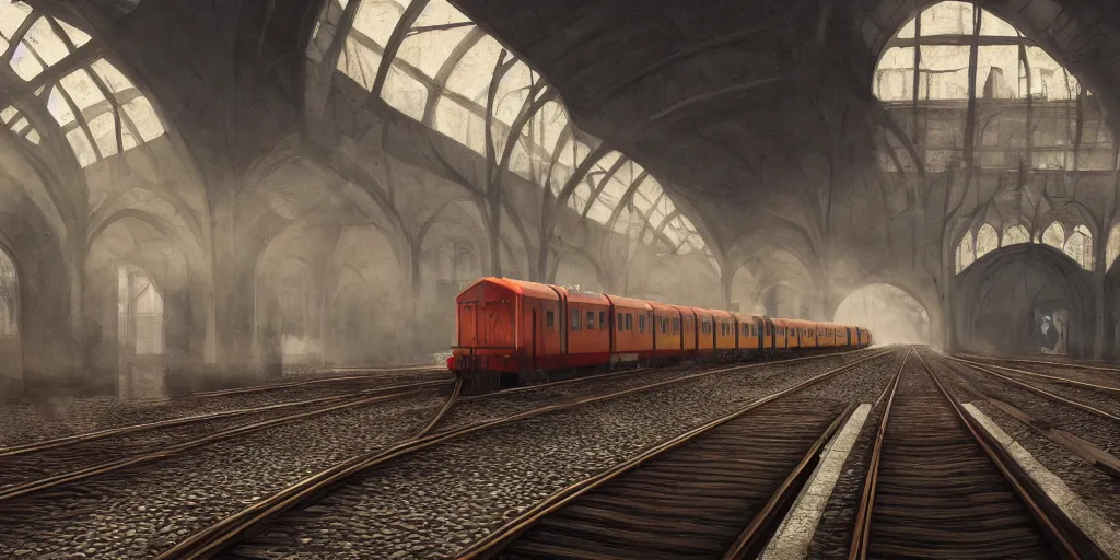 Prompt: mysterious painting of Hogwarts train, immaculate scale, hyper-realistic, Unreal Engine, Octane Render, digital art, trending on Artstation, 8k, detailed, atmospheric, immaculate