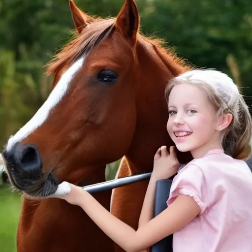 Prompt: A pretty girl riding a pony with her cat