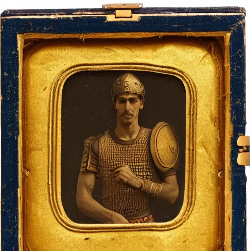 Image similar to Daguerreotype of a Byzantine warrior playing basketball