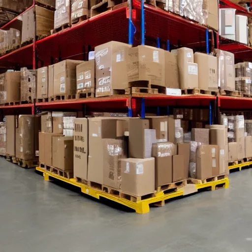 Prompt: a picture of a warehouse full of boxes but all boxes are red