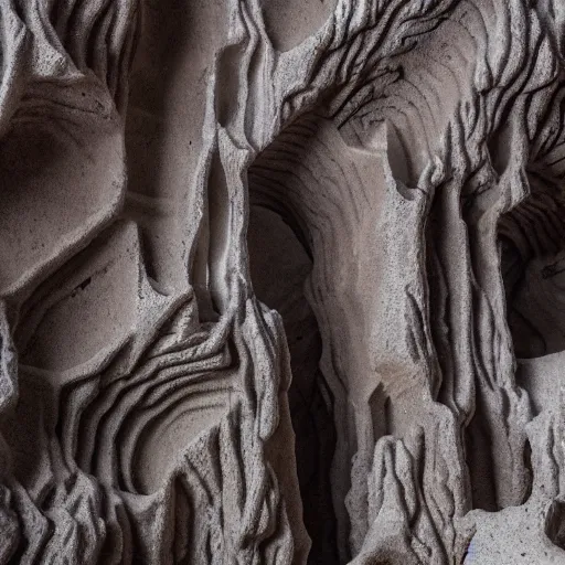 Image similar to detailed photo, cathedrals of carved stone in a canyon grotto, shiny layered geological strata,ground mist swirling vortexes,granular detail, by Sparth and Greg Rutkowski, hypermaximalist,micro details, 3d sculpture,f32,deep depth of field,cinematic lighting,digital rendering,photographic, wide angle,octane render , 4k, artstation, concept art ,