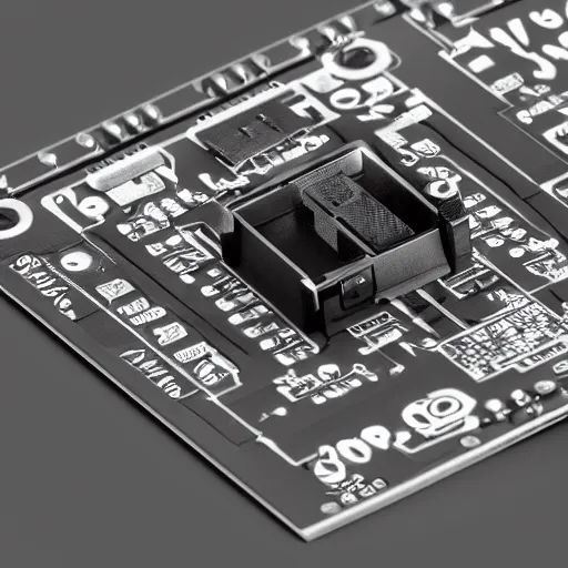 Image similar to a close up of a camera sensor module motherboard on a gray background, a computer rendering by senior environment artist, featured on polycount, cubo - futurism, 8 k 3 d, hard surface modeling, sketchfab