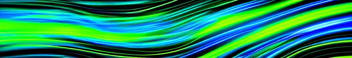 Image similar to abstract art representing data, glowing blue and green neon streaks interwinding on a deep black background