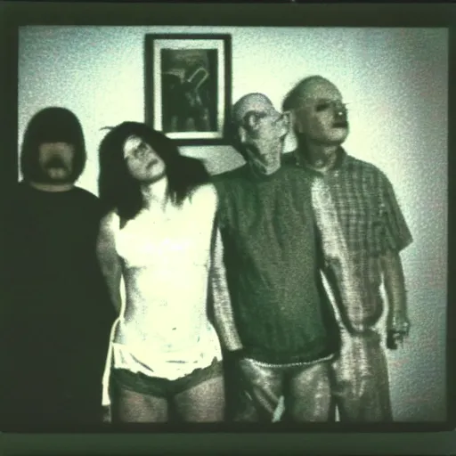 Image similar to a found polaroid photo of trash humpers in the backrooms