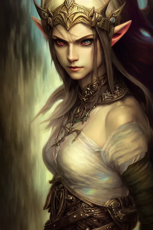 Image similar to dark fantasy, link legend of Zelda twilight Princess portrait, dark surrealist , fantasy, intricate, elegant, highly detailed, digital painting, artstation, concept art, smooth, sharp focus, illustration, art by artgerm and greg rutkowski and alphonse mucha