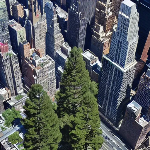 Image similar to aerial photo the tallest tree in the world in the middle of newyork